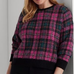 Lauren Ralph Lauren Pink Plaid Alpaca Blend Sweater Plus Sz 1X NWT Quiet Luxury